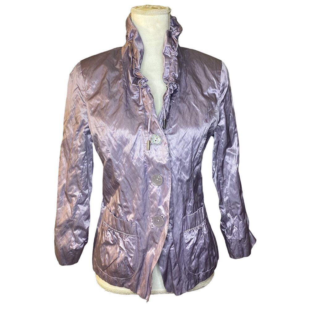 CHICOS Size 0 Lavender Purple 3/4 scrunch sleeve with Shoulder Pads Metallic